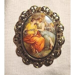 Vintage Tortolani Art Deco Gold Tone Filigree Brooch Pin Women Lovers LGBTQ